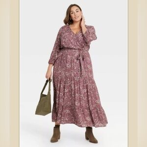 Knox Rose Dusty Rose Pink Boho Floral Print Gauzy Flowy Maxi Dress L